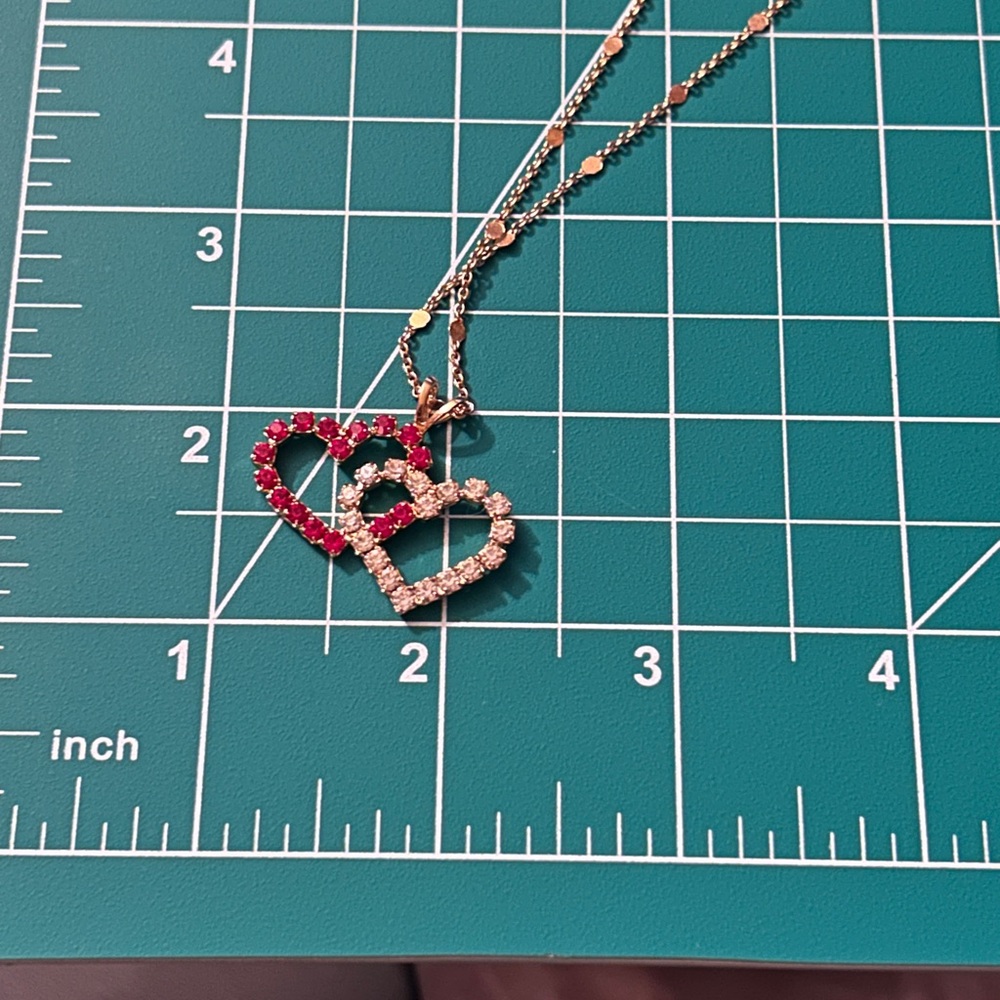 Red Clear Double Interlocking Hearts Pendant 10k … - image 2